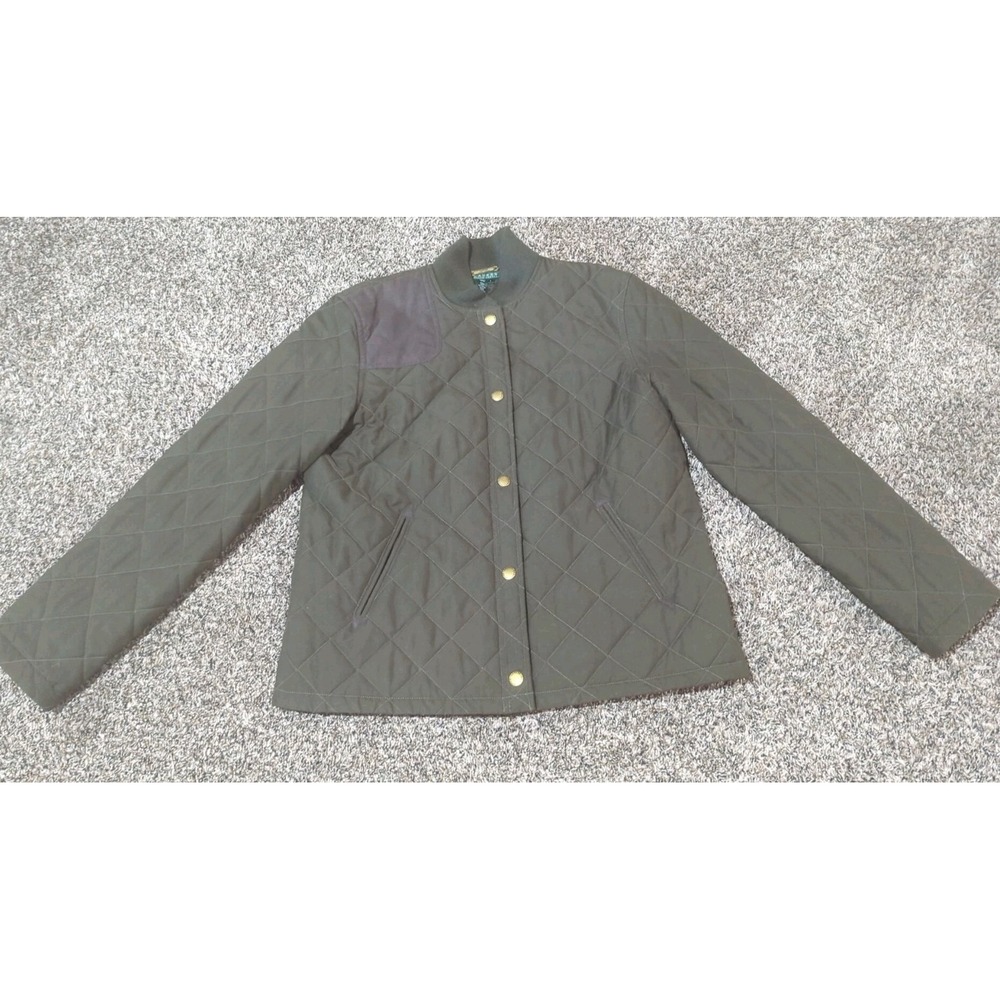 Lauren RALPH LAUREN Womens Sz Large Equestrian Olive Quilted Collar Snap Jacket